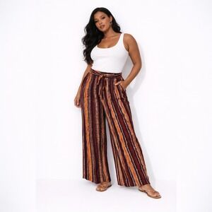 NWT LILI Sport Women Striped Wide Leg Pants Black/Orange Size 1X‎ Vacation Party